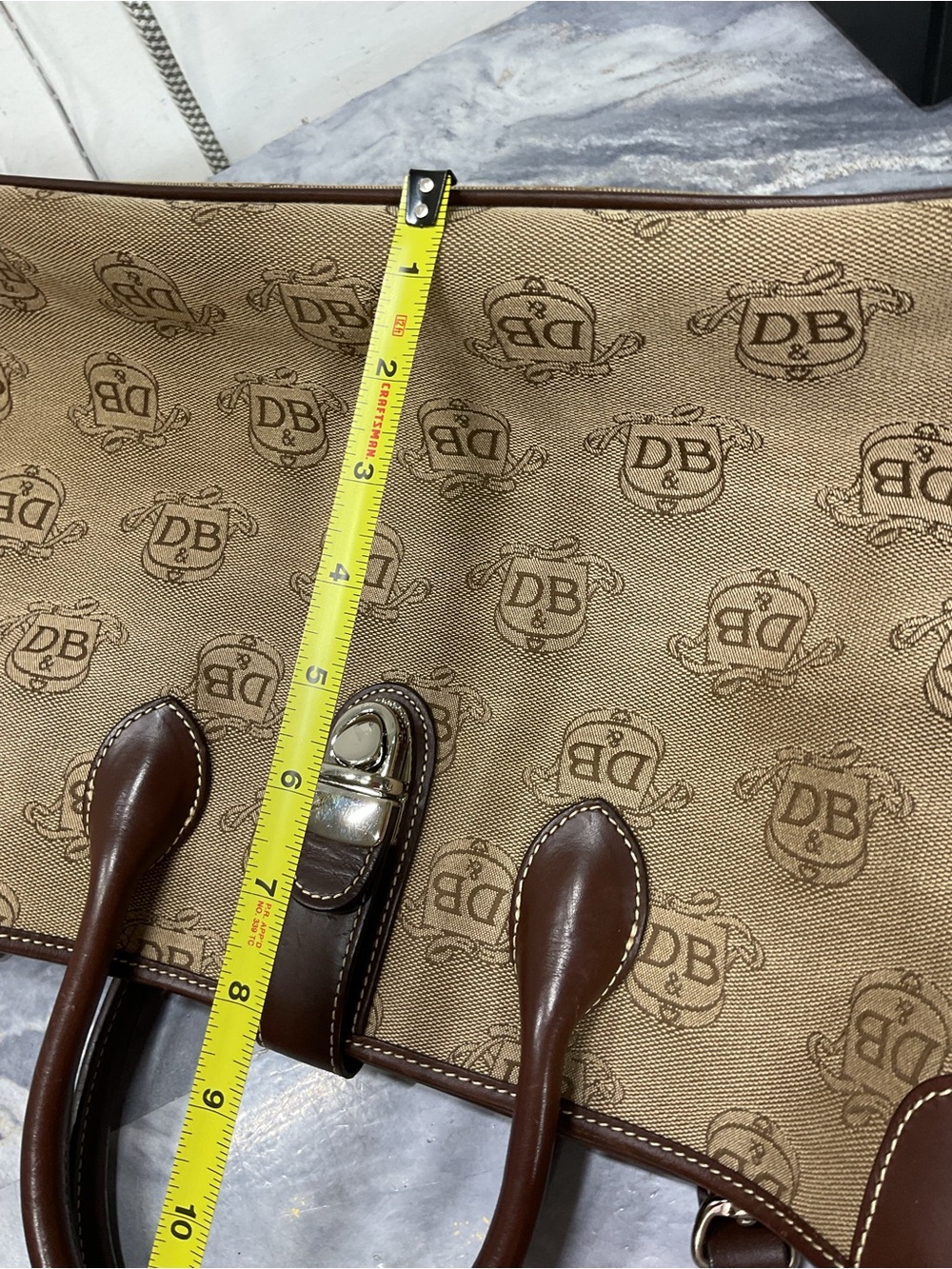 Dooney & Bourke Tan Canvas Logo Satchel with Brown Leather Trim - Picture 4 of 16